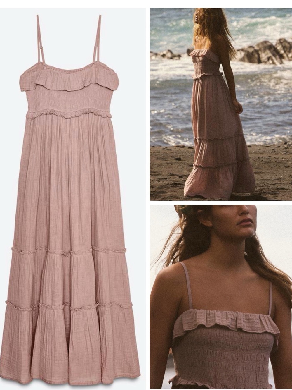 ZARA ruffled and smocked boho dress